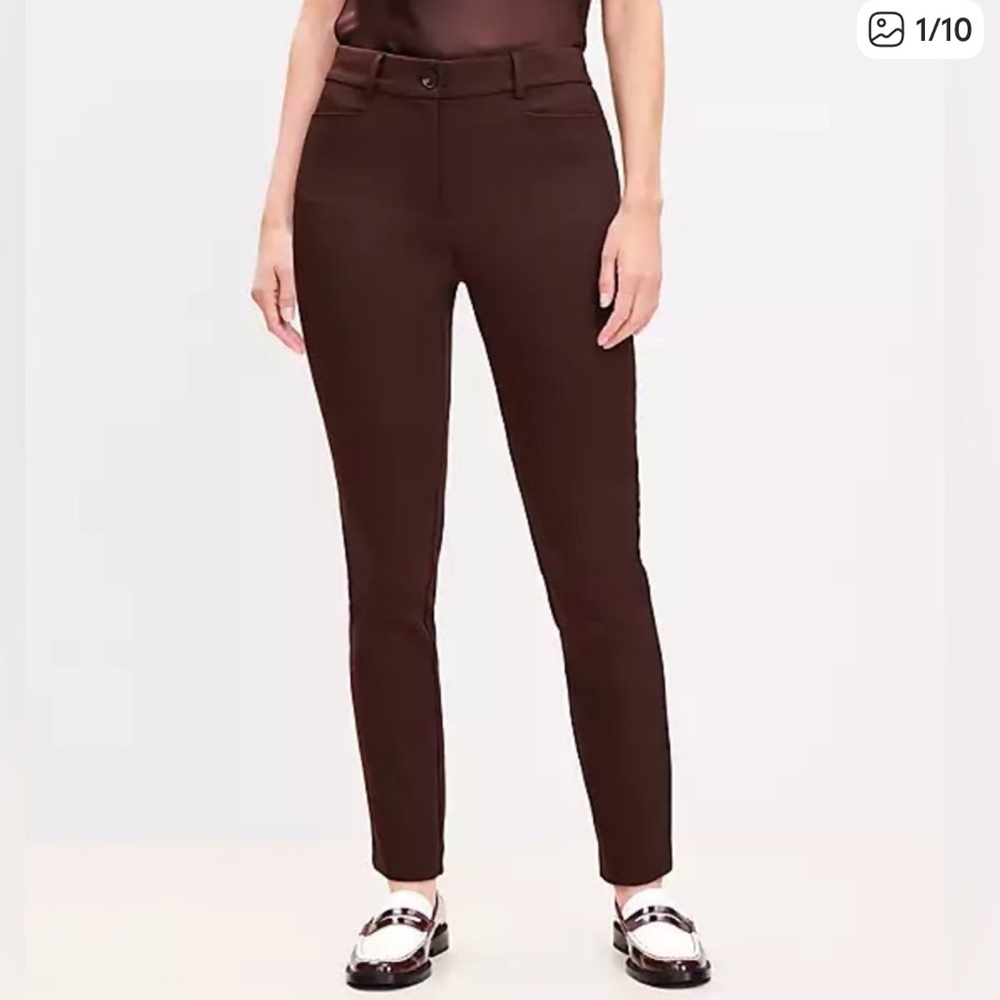 Loft Sutton Skinny Office Work Pants (Size 8, Brown)